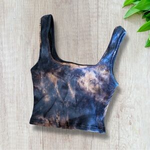 Shein Cropped Womens Ribbed Tank Top Size XS Bleach Tie Dye Casual Black